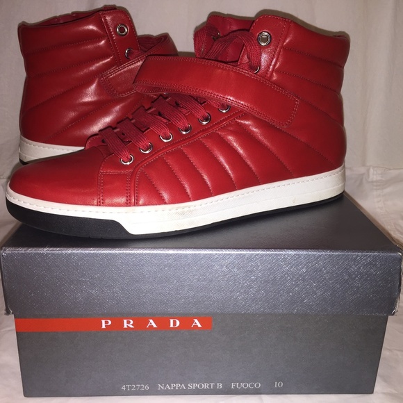 Prada Shoes Authentic Mens Leather Sneaker Red Poshmark